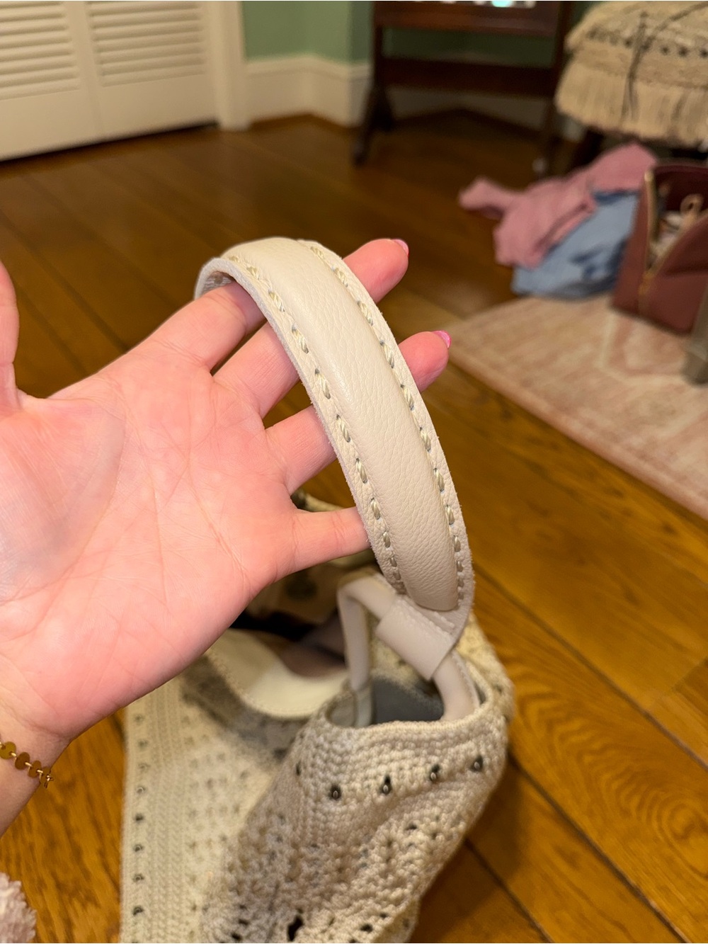 The Sak Crochet Tote in Cream with Leather Handles - Picture 6 of 13